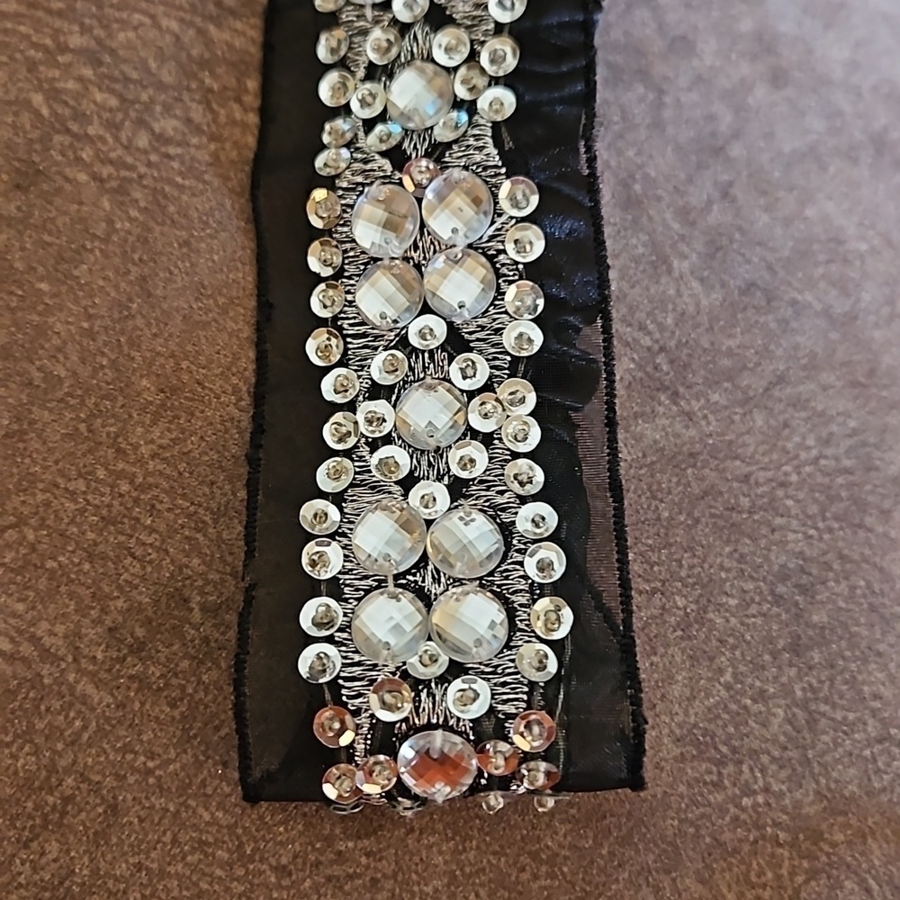 3/$30 Black Sheer Disco Sequin Rhinestone Festival Headband - Picture 2 of 8